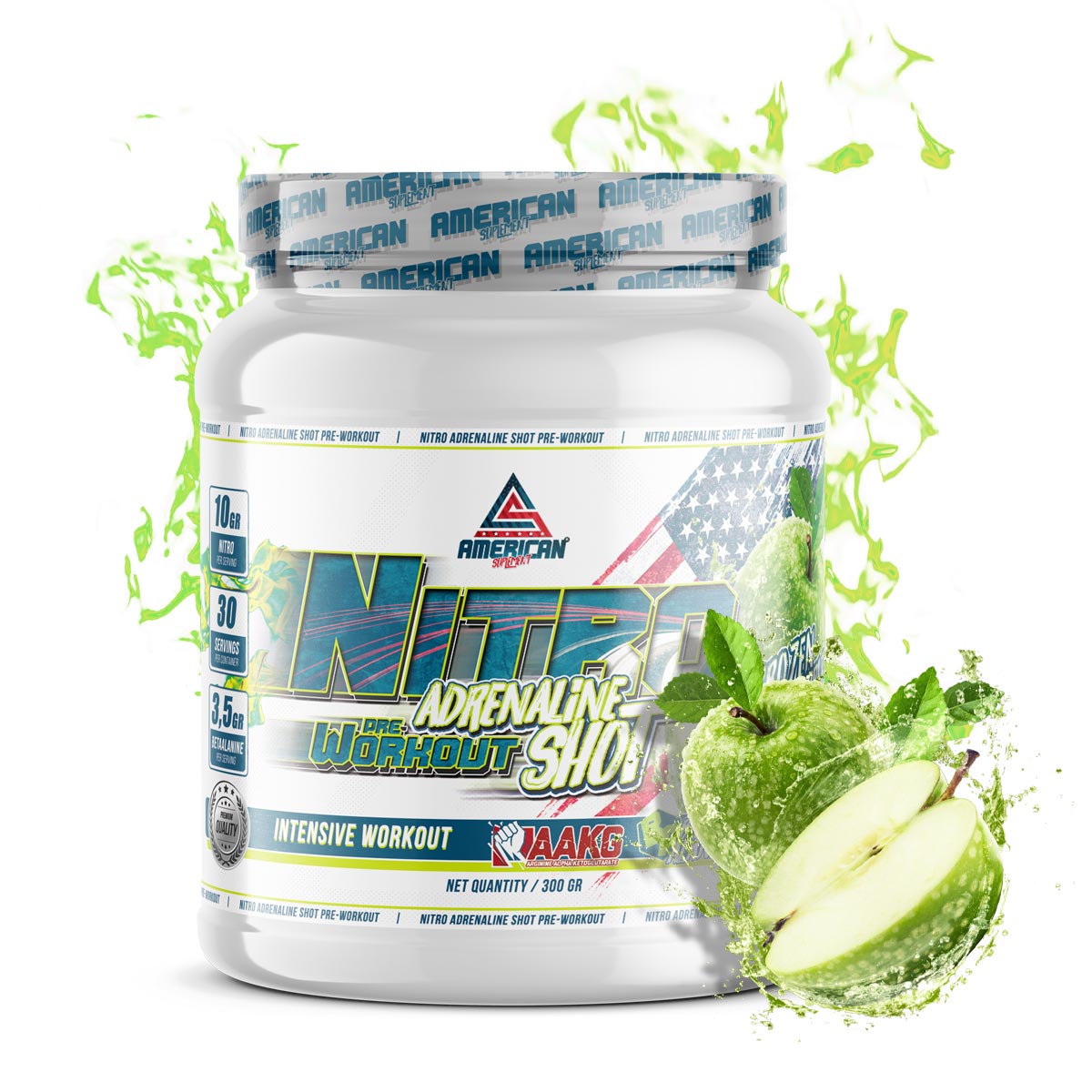 Adrenalina | Nitro Adrenalina | Shot Pré-Treino Sabor Maçã| 300 g